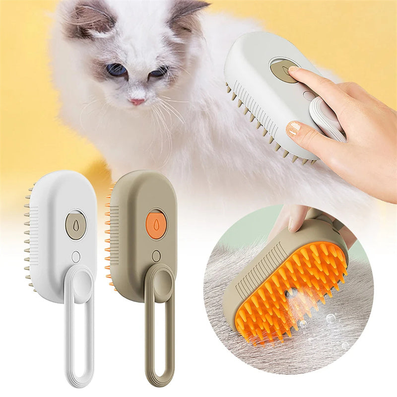 3-in-1 Elektrische Dampfbürste für Katzen & Hunde – Bürsten, Entwirren & Massieren