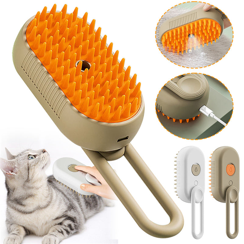 3-in-1 Elektrische Dampfbürste für Katzen & Hunde – Bürsten, Entwirren & Massieren